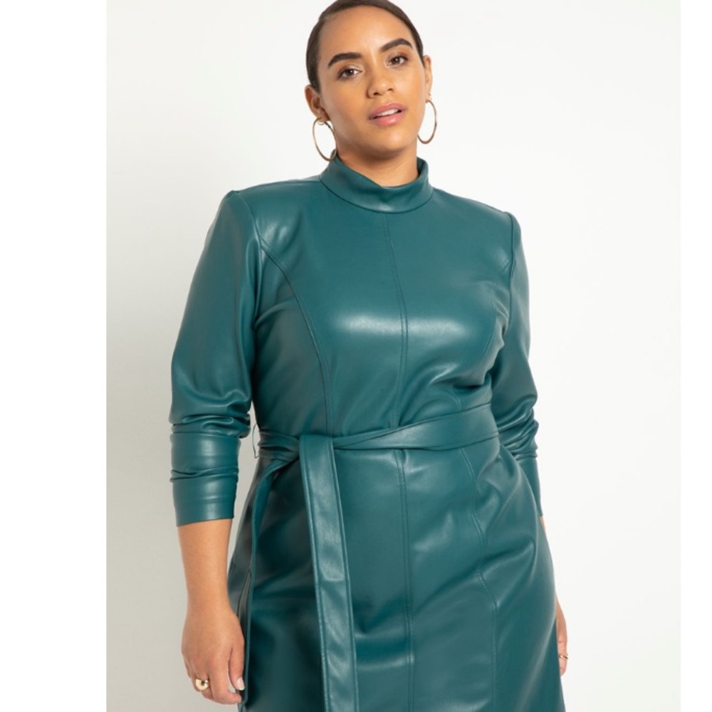 Faux Leather Turtle Neck Mini Dress - Picture 2 of 3